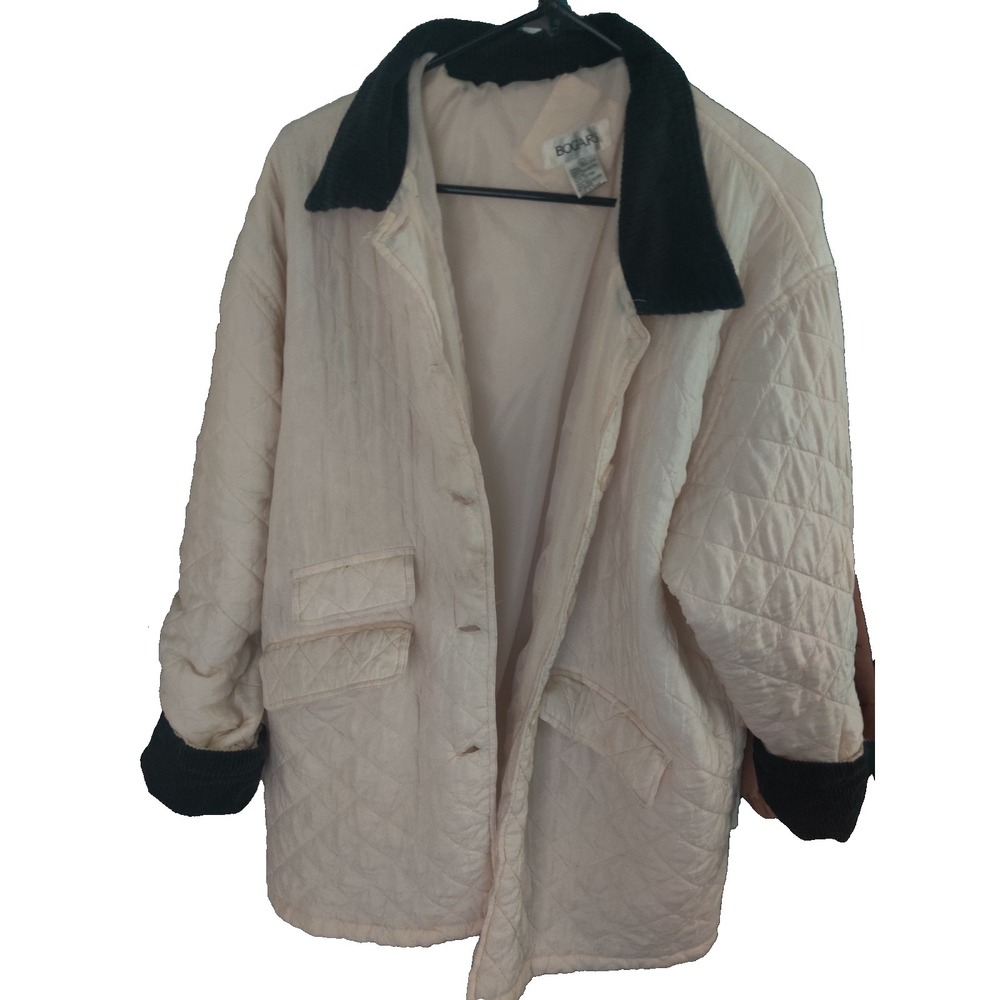 BOGARI Women's Beige Silk Shell Button Front Collared Pockets Mid-Length L